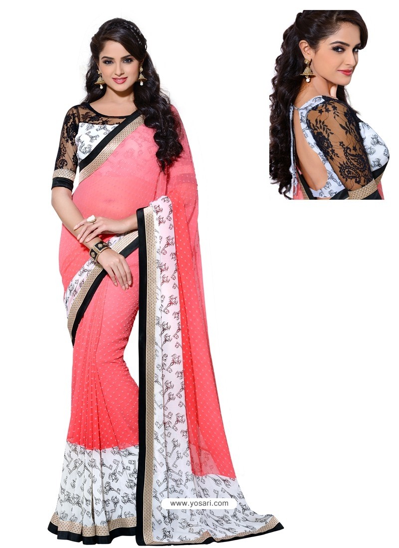 Georgette Pink and White Color Sari