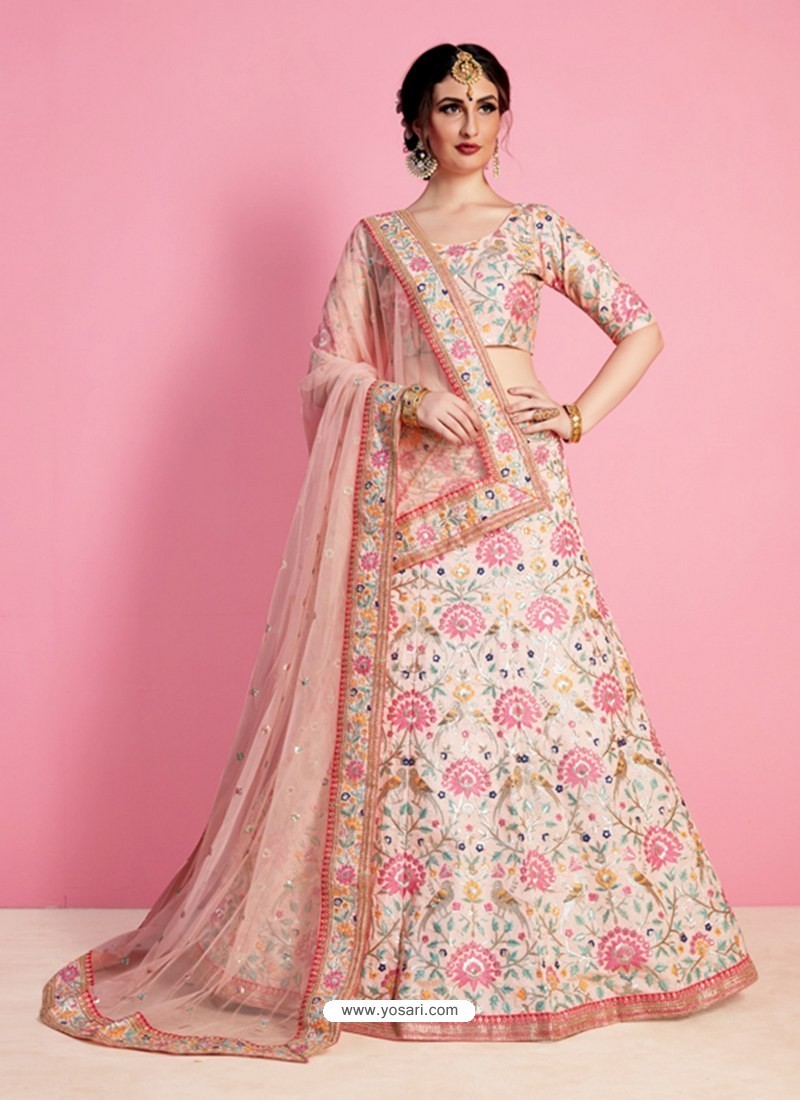Dignified Pink And Cream Glitter Silk Party Wear Lehenga choli. buy online  Shopping lehenga choli at -India.
