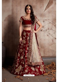 Fantastic Maroon Velvet Embroidered Designer Lehenga Choli