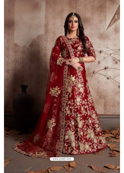 Wine Velvet Embroidered Designer Lehenga Choli