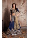 Navy Blue Silk Embroidered Designer Lehenga Choli