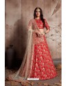 Tomato Red Silk Embroidered Designer Lehenga Choli