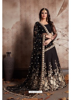 Black Silk Embroidered Designer Lehenga Choli