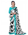 Semi Bemberg Georgette Printed Skyblue,Black & White Sari