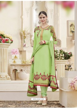 Green Georgette Embroidered Designer Churidar Suit