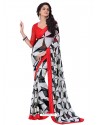 Semi Bemberg Georgette Printed Red,Black & White Sari