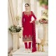 Red Georgette Embroidered Designer Churidar Suit
