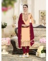 Light Orange And Maroon Georgette Embroidered Designer Churidar Suit