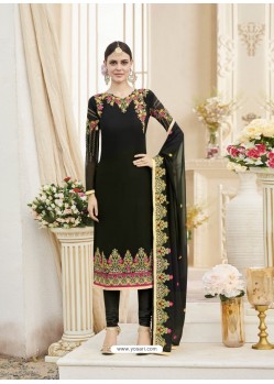 Black Georgette Embroidered Designer Churidar Suit