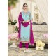 Sky Blue And Purple Georgette Embroidered Designer Churidar Suit