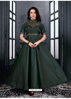 Dark Green Satin Designer Party Wear Gown