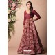 Incredible Wine Silk Designer Party Wear Gown