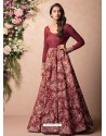 Incredible Wine Silk Designer Party Wear Gown