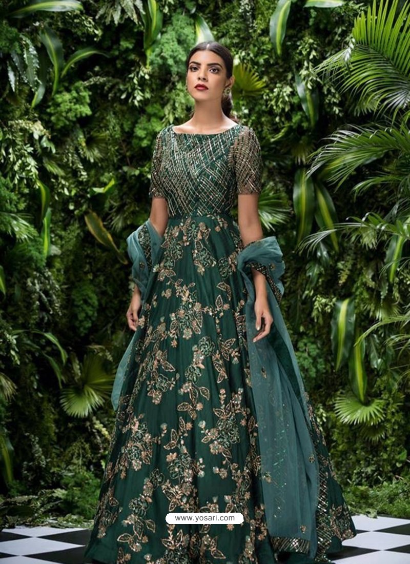 Buy Stylish Dark Green Party Wear Gown for Girls  Gowns