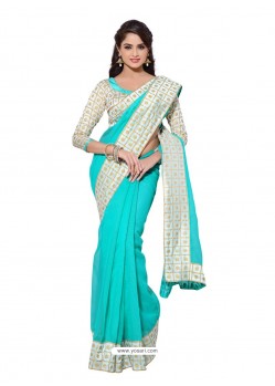 Kora Silk Skyblue and White Color Sari