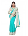 Kora Silk Skyblue and White Color Sari