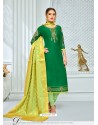 Dark Green Chanderi Cotton Embroidered Designer Churidar Suit