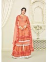 Orange Georgette Printed And Embroidered Designer Sarara Suit