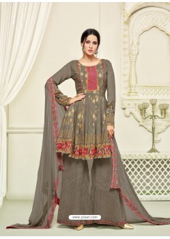 Dull Grey Georgette Printed And Embroidered Designer Sarara Suit