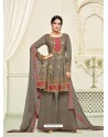 Dull Grey Georgette Printed And Embroidered Designer Sarara Suit