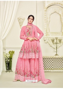 Light Pink Georgette Printed And Embroidered Designer Sarara Suit