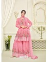 Light Pink Georgette Printed And Embroidered Designer Sarara Suit