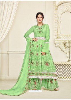 Green Georgette Printed And Embroidered Designer Sarara Suit