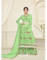Green Georgette Printed And Embroidered Designer Sarara Suit