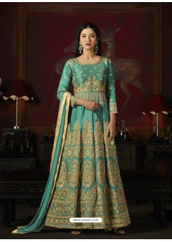 Jade Green Malburry Silk Embroidered Designer Anarkali Suit