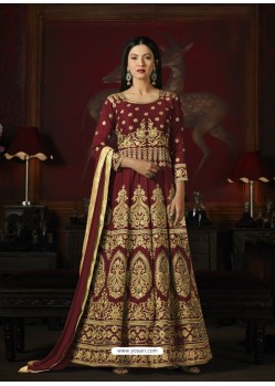 Maroon Malburry Silk Embroidered Designer Anarkali Suit