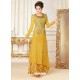 Yellow Cotton Blend Printed Thread Worked Designer Gown