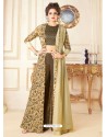 Coffee Brown And Cream Cotton Blend Printed Designer Gown