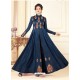 Navy Blue Cotton Blend Printed Thread Worked Designer Gown