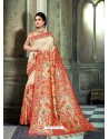 Graceful Beige And Red Glichi Silk Digital Printed Designer Saree