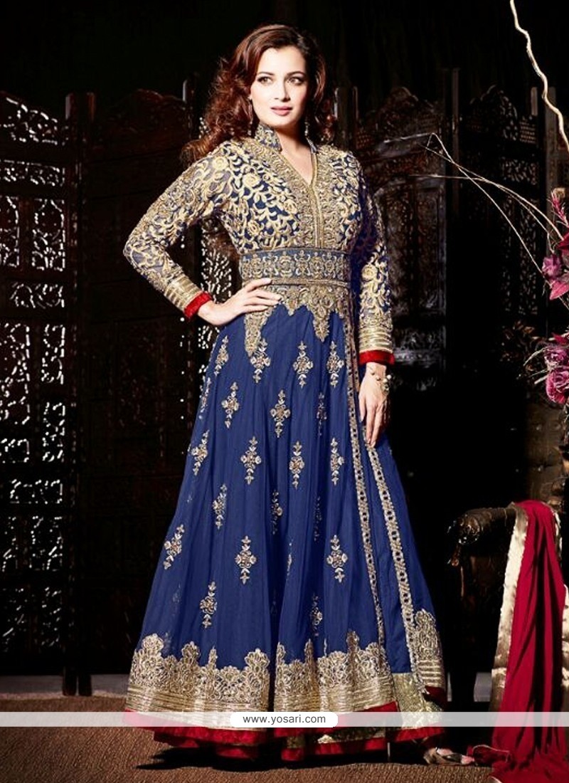 Dia Mirza Blue Net Anarkali Suit