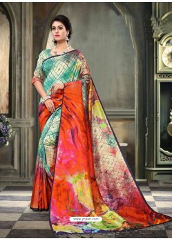 Heavenly Multi Colour Glichi Silk Digital Printed Designer Saree