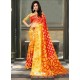 Pretty Orange And Multi Colour Glichi Silk Digital Printed Designer Saree