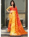 Pretty Orange And Multi Colour Glichi Silk Digital Printed Designer Saree