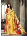 Mind Blowing Multi Colour Glichi Silk Digital Printed Designer Saree