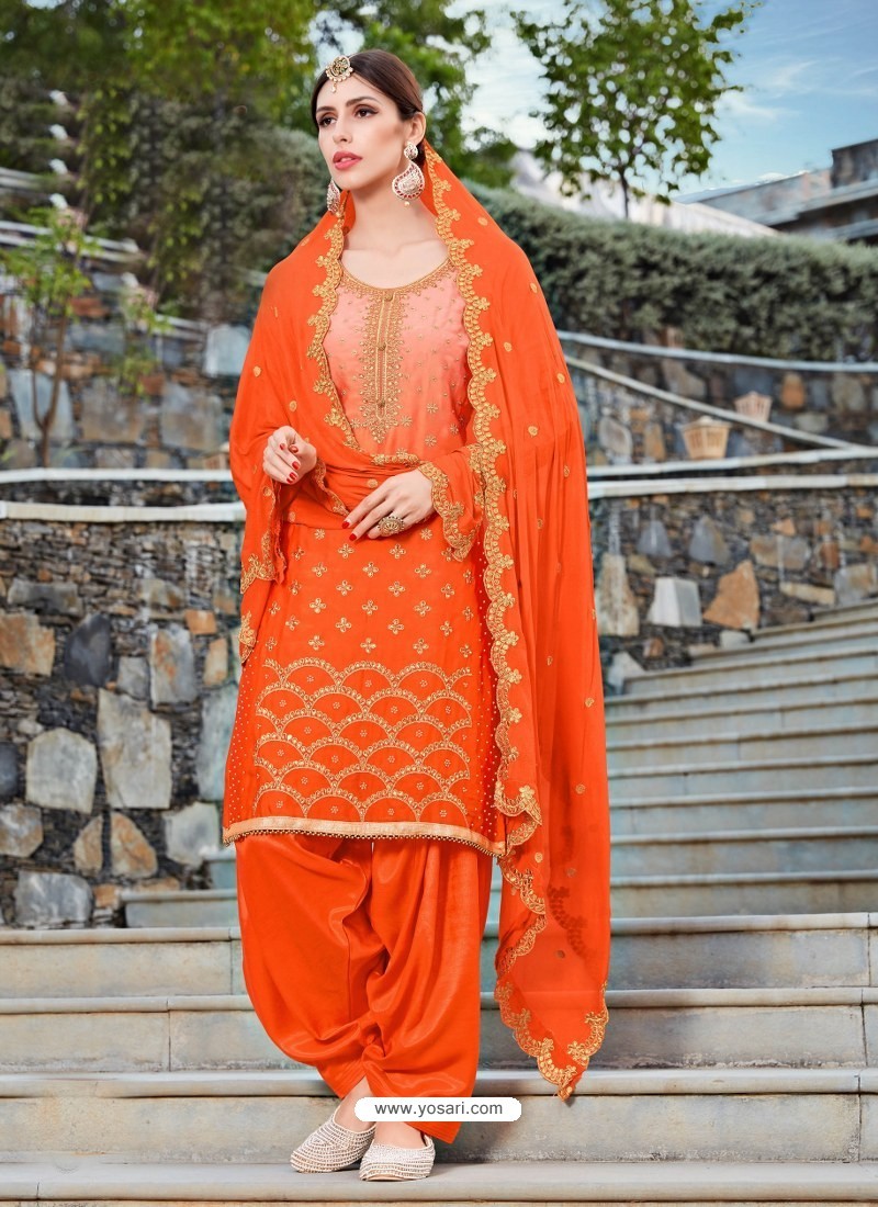 Buy Orange Rangoli Embroidered Designer Punjabi Patiala Suit Punjabi Patiala Suits