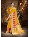 Yellow Cora Silk Designer Party Wear Saree
