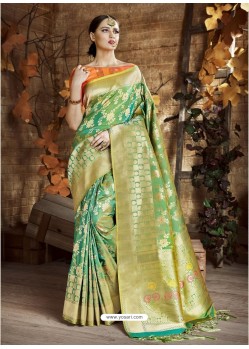 Lovely Green Cora Silk Designer Party Wear Saree
