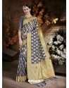 Navy Blue And Beige Cora Silk Designer Party Wear Saree