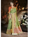 Parrot Green Cora Silk Designer Party Wear Saree