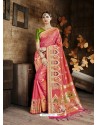 Incredible Dark Peach Cora Silk Designer Party Wear Saree