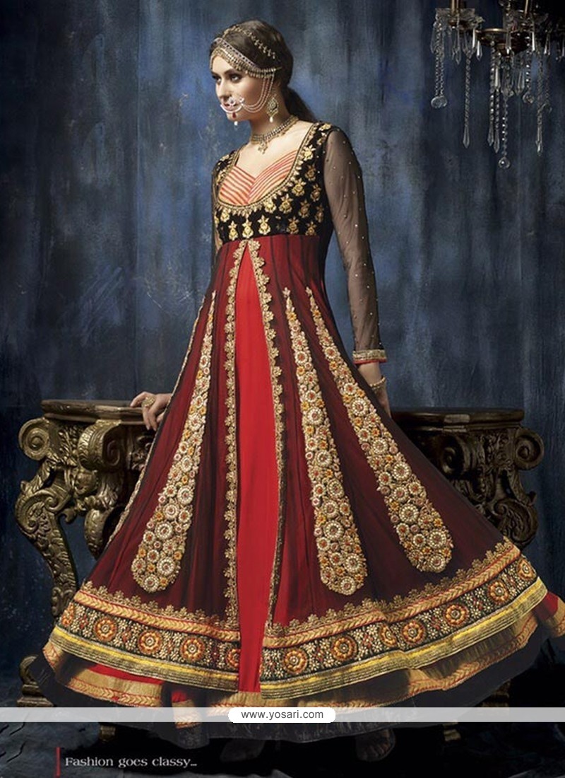 Fab Red And Black Net Anarkali Suit