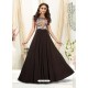 Charming Coffee Brown Embroidered Jacquard Designer Gown
