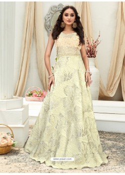 Amazing Off White Embroidered Jacquard Designer Gown