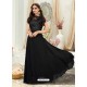 Glorious Black Embroidered Jacquard Designer Gown