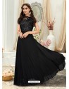 Glorious Black Embroidered Jacquard Designer Gown